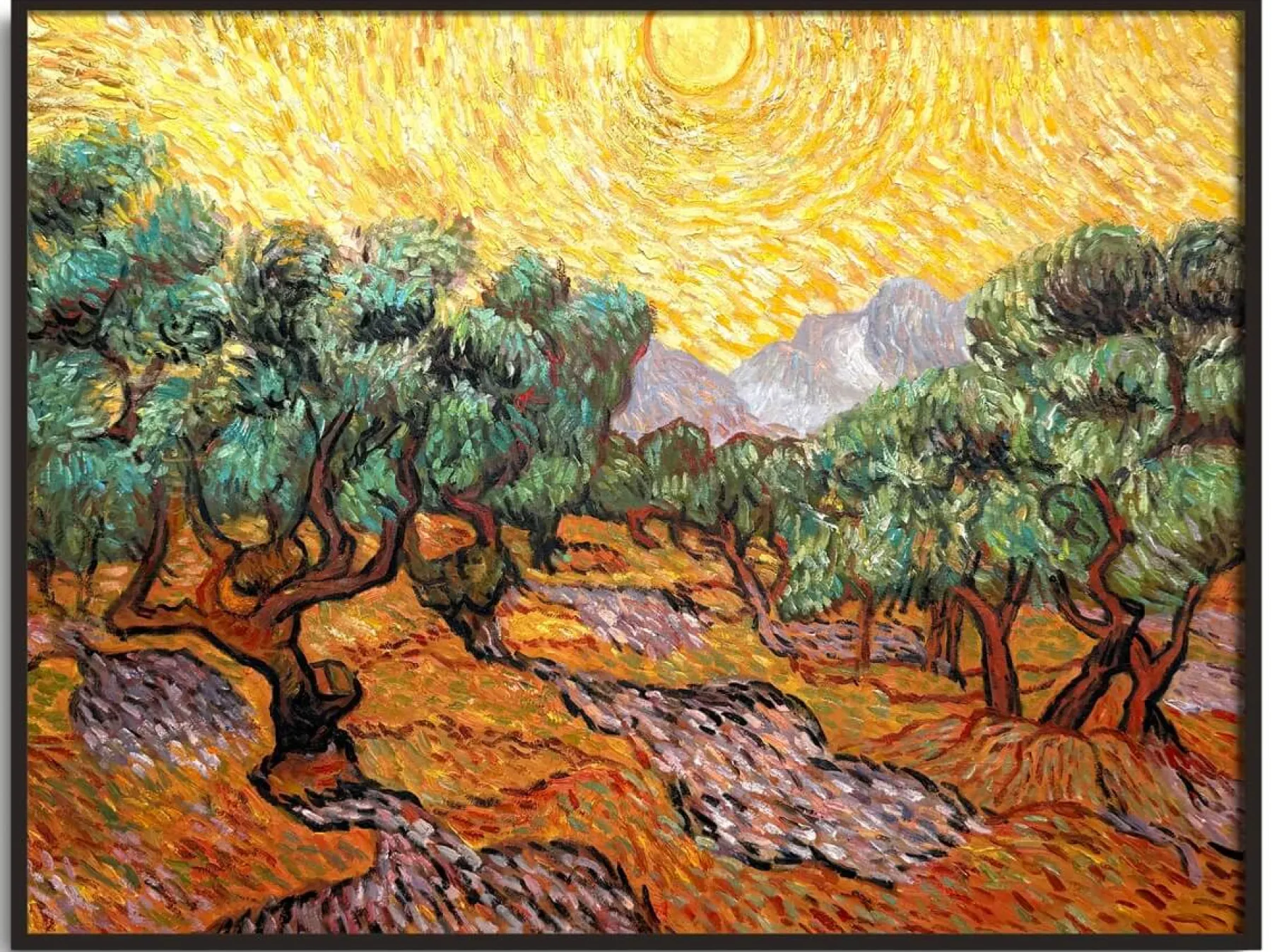 Best Oliviers avec ciel jaune et soleil - Vincent Van Gogh Van Gogh