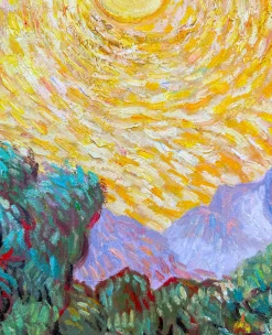 Best Oliviers avec ciel jaune et soleil - Vincent Van Gogh Van Gogh